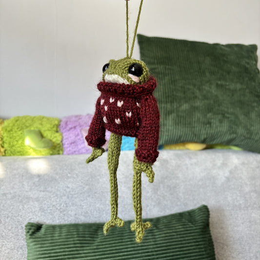 Żabubu w bordowym swetrze