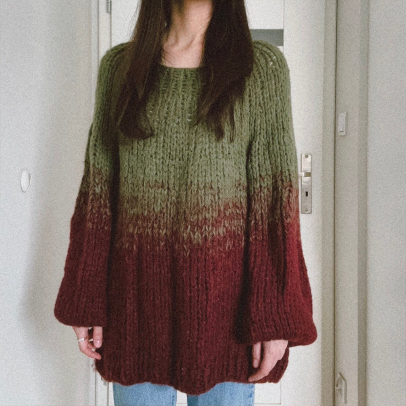 Sweter z alpaki zielono-bordowy