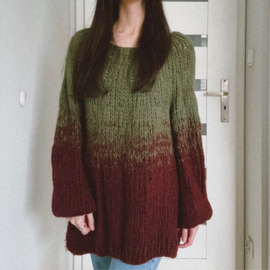 Sweter z alpaki zielono-bordowy
