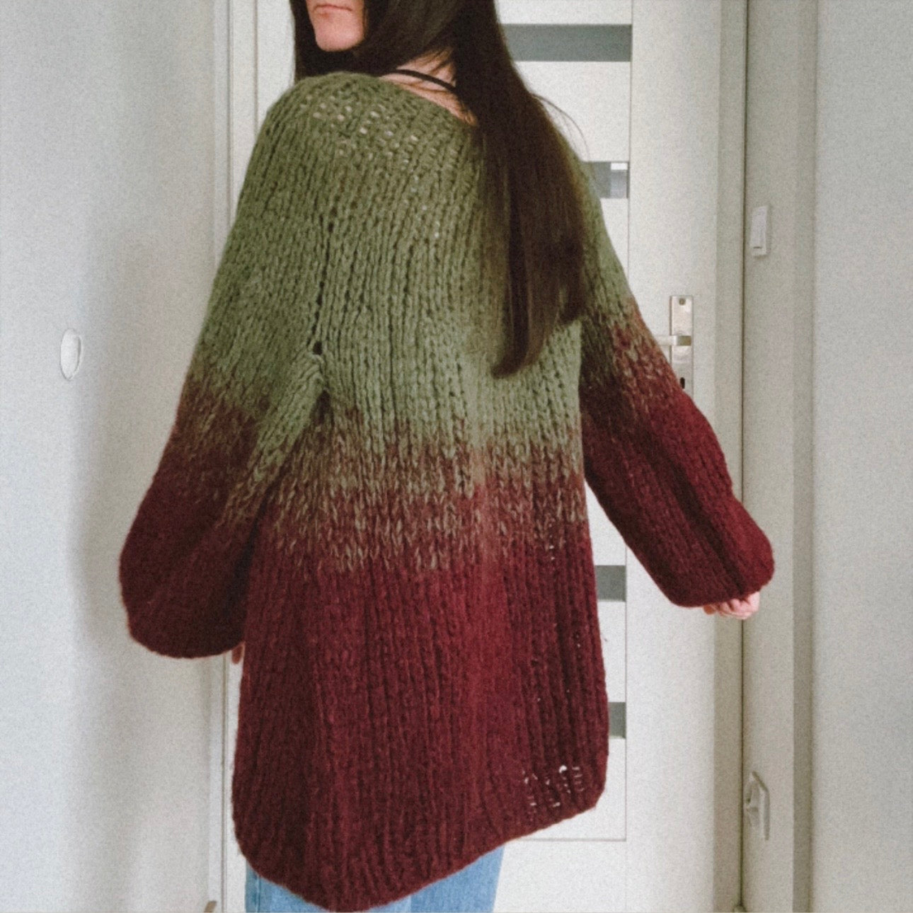 Sweter z alpaki zielono-bordowy
