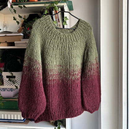 Sweter z alpaki zielono-bordowy