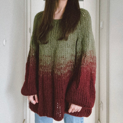 Sweter z alpaki zielono-bordowy